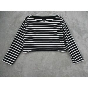 J Crew Shirt Womens Medium Black White Striped Cropped Fit Long Sleeve Tee Knit